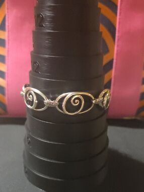 Brighton Retired Rock & Scroll Silver Spiral Link Bracelet